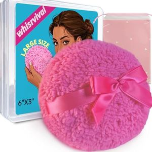 whisrvival 6" Large Powder Puff for Body Powder, Soft Body Powder Puff and Container, Rose Pink Powder Applicator