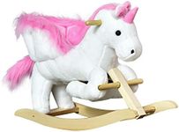 Qaba Kids Rocking Horse, Rocking Chair Nursery Plush Unicorn, Child Soft and Warm Ride on Toy with Sing Along Song Pink