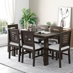 MoonWooden Sheesham Wood 6 Seater Dining Table with Cushioned Chairs for Home Dining Room Kitchen Hotel Solid Wooden Six Seater Dining Set (Warm Chestnut Finish)