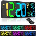 Xflyee [RGB] 18" Large Digital Wall Clock with RGB Dynamic Color-Changing, Temperature/Humidity Display, Stopwatch/Alarm Functions - Remote-Controlled Digital Clock Large Display Large Spaces