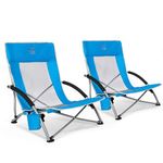 TIMBER RIDGE Low Camping Chair Set of 2, Folding Lightweight Beach Chair with Mesh Back Carry Bag Cup Holder Armrest, Foldable Chair for Garden Outdoor Camping BBQ Travel Picnic