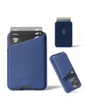 Mujjo Full Leather Magnetic Wallet for iPhone - Three-Card Easy-Access Design - Made from Luxurious Leather & Microfiber - Slim, Secure Design - Blue