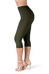 SATINA High Waisted Leggings for Women | Women’s Leggings in Capri & Full Lengths | Regular & Plus Sizes 2.5 cm Waistband Olive