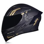 Woljay Full Face Flip Up Motorcycle Modular Helmet Integrated Motorbike Dual Visor for Adults Men Women Moped Street Racing DOT Approved (Count Black Gold - Smoke Visor, Medium)