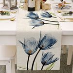 Avoik Floral Table Runner Flowers, Mode Table Runner Blue Flower Table Runners Seasonal Rustic Summer Table Runner for Home Holiday Party Coffee Dining Spring Table Decoration 13x72 (Blue Tulip)