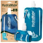 HydraMate Collapsible Water Bottle - Foldable Water Bottle BPA Free - Roll Up, Squeezable Water Pouch 750ml - Lightweight, Flexible, Refillable, Carabiner Clip. Petrol Blue