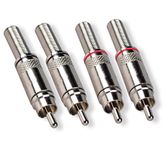 RCA Connector Solder, Besmelody 4-Pack RCA Male Plug Screws Soldering Audio Video In-Line Jack Adapter with Spring Strain Relief [2-Pair]