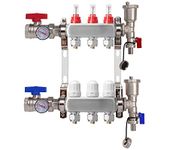 3-Branch Radiant Heat Manifold,Stainless Steel PEX Manifold with Compatible Outlets for Hydronic Radiant Floor Heating (1/2" Adapters included)