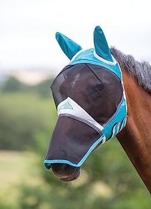 Shires Horse Fine Mesh Fly Mask with Ears and Nose (Teal, Full)