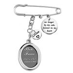 LQRI Wedding Bouquet Photo Charm Memorial Safety Pin Brooch No Longer by My Side Forever in My Heart Walk Down The Aisle Bridal Charm in Memory of Dad (brooch-mom)