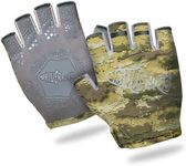 Riverruns Design Fishing Gloves Shortened Wrist UPF50+ Sun Gloves Fingerless Lightweight Breathable Hiking Driving Kayaking Paddling(CamoKhaki,M)