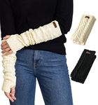 Brook + Bay Knit Arm Warmers for Women - Winter Fingerless Arm Warmers & Wrist Warmer w/Thumbhole - Long Fingerless Gloves, Black, Cream, OSFM