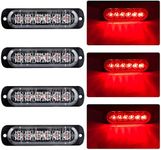 4pcs Ultra Thin 6LED Emergency Warning Lights Red Hazard Flashing Strobe Light Side Warning Light Beacon Light Universal for 12-24V Truck Trailer Caravan Camper Motorcycle Van