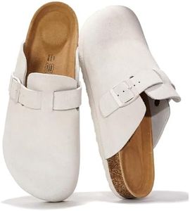 Project Cloud Mens Clogs - Full Grain Genuine Leather Memory Foam Clogs for Men Arch Support Cork Footbed - Non Slip Platform Mules (Brooklyn,LTGREYSUEDE,9)