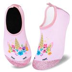 Kids Water Swim Shoes Barefoot Aqua Socks Shoes Quick Dry Non-Slip Baby Boys & Girls (Shiny Pink Unicorn, 18/19)