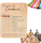 Phase 10 Score Board, 2025 New Wooden Phase 10 Scoreboard and Round Tracker with 8 Colored Pegs, Phase 10 Score Sheets, Board Card Games for Party Family Adults