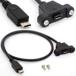 Micro B Male to Female Cable, Screw Panel Mount Micro USB Cable Extension Cord for Raspberry Pi, Arduino, Feather - 50cm (Micro Male to Female)
