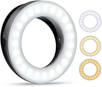 AMIR (2021 Upgraded New Version) Selfie Ring Light, 3 Lighting Modes Rechargeable Clip on Fill Light, Adjustable Brightness Phone Camera Circle Light for iPhone X Xr XsMax 11 Pro Android iPad(Black)