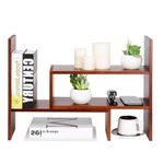 Dime Store Adjustable Book Shelf/Book Stand/Book Rack Desktop Storage Organizer | Spice Rack - Foldable - Engineered Wood (Brown)