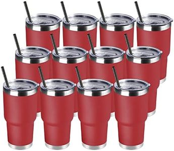 DOMICARE 30 oz Tumbler with Lid and Straw, Stainless Steel Tumblers Bulk, Insulated Vacuum Double Wall Travel Coffee Mug, Durable Powder Coated Tumbler Cups (Red, 12)