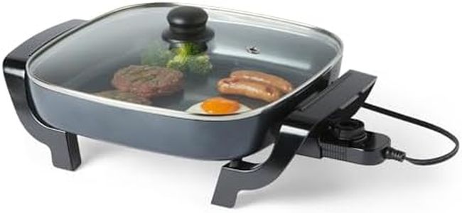 Amazon Basics Electric Skillet and Frying Pan with Glass Lid, Nonstick Ceramic Coating, Adjustable Temperature Control, 15.6 x 12.1 x 6.9 inch, Black