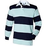 Front Row Sewn stripe long sleeve rugby shirt Duck Egg/ Navy M