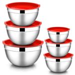 E-far Mixing Bowls with Lids, 12-Piece Stainless Steel Salad Bowls Metal Nesting Bowls for Baking Cooking and Prepping, Airtight Lids & Stackable Design, Size 7, 4.5, 3, 1.5, 1.2, 0.7 QT (Red)