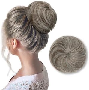 SARLA Hair Bun Extension Synthetic Drawstring Updo Fake Ballet Bun for Women Girls Lady Donut Chignon Middle Grey