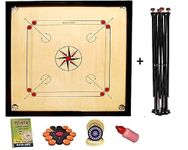 TS Playy Superior Matte Finish Practice Carrom Board – 32” ABC Professional Board with Stand | Includes Coins, Striker & Powder (Black, New)