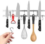 Modern Innovations (16 Inch) Stainless Steel Metal Magnetic Knife Holder, Wall Mount Double Bar with 8 Hooks - Multipurpose Knife Magnetic Strip, Utensil hanger, and Kitchen Storage Rack Magnet