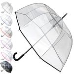 COLLAR AND CUFFS LONDON - Rare Automatic Clear Umbrella - Windproof - Extra Strong - StormDefender Panoramic - Dome - Engineered to Combat Inversion Damage - Fiberglass Ribs - Black Trim - Men Women