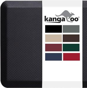 KANGAROO Thick Ergonomic Anti Fatigue Cushioned Kitchen Floor Mats, Standing Office Desk Mat, Waterproof Scratch Resistant Topside, Supportive All Day Comfort Padded Foam Rugs, 32x20, Black