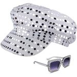 Yotako 2Pcs 70s Disco Hat Abba Hat Sequin Hat Silver Abba Accessories Women with Sequined Square Bling Sunglasses, Glitter Abba Costume Accessories Kit for Adult Women Girls Retro 70 Theme Dance Party