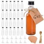 24 Pack 50ml Mini Liquor Bottles, Mini Alcohol Bottles Shot Bottles with Lids, Small Plastic Miniature Alcohol Bottles with 12 Funnels, Brush, 24 Tag and Ropes, Reusable Mini Bottles for Wine, Juice