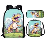 Showudesigns Cute Dinosaur Backpack with Lunch Box Set for Boys Kids School Bag for Girls Ages 6-8/8-10 Elementary School Bookbag 3Rd/4Th/5Th/6Th Grade Middle Students Book Bags Pencil Case Pouch