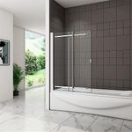 900x1400mm Chrome Bathroom Sliding Over Bath Shower Screen 6mm Safety Clear Glass