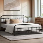 Oikiture Double Bed Frame Metal Bed with Extra Storage Space Home Bedroom Bed Base Plaform