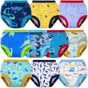 BIG ELEPHANT 10 Packs Baby Girls' and Boys' Potty Training Pants, 100% Cotton Absorbent Training Underwear for Toddler, 9-10Y