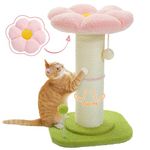 PAWZ Road Flower Cat Scratching Post, Small Cat Tree, Tall Cat Scratcher for Indoor Cats with Super Thick Scratching Post [Dia=14cm], Removable Flower Cat Bed, Cat Scratch Post with Spring Ball, Pink