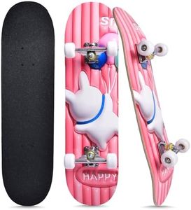 Skateboards for Beginners Kids Boys Girls Teens and Adults, 31 Inch Complete Standard Skateboards with 7-Layer Maple Double Kick Deck Unicorn and Skull Design (Rabbit)