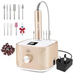 Kredioo Nail Drill 35,000RPM, Electric Nail File for Acrylic and Gel Nails, Professional Nail Drill Machine, Manicure Pedicure Kit with 11 Bits, LCD Display, Touch Button (Gold)