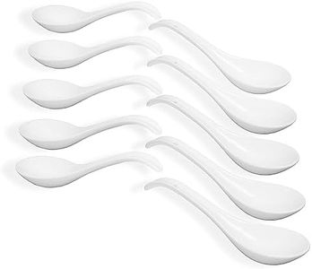JINSONGDAFA Bright White 6.7 inch Asian Soup Spoons Set of 10, Ultra-fine Porcelain Tablespoon, Chinese/Japanese Kitchen Soup Spoons for Cereal, Small Spoons for Ramen Pho - Deep Oval Hook Design