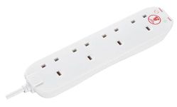 Masterplug Four Socket Extension Lead, 4 Metre Cable, Surge Protection, Power and Surge LED Indicators, Unswitched, 4-Way Plug Extension Cable, Power Strip, White, 13A, 4G, 4m, SRG44N