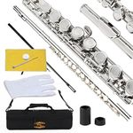 Glory Closed Hole C Flute With Case, Tuning Rod and Cloth,Joint Grease and Gloves Nickel Siver