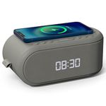 i-box Alarm Clocks Bedside, Dual Alarm Clock with Wireless Charging, Bluetooth Speaker, Radio Alarm Clock, Fast Qi Wireless Charger, Mains Powered, FM Radio, USB Charging Port, Dimmable, Non Ticking