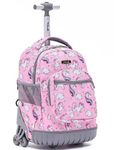 NEW TILAMI Rolling Backpack with Wheels for Girls Boys 16/18 Inch Kids Laptop Backpack School Travel, Cute Unicorn, 18 inches, Daypack Backpacks