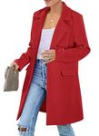 PRETTYGARDEN Fall Long Blazer Jackets for Women Long Sleeve Lapel Pockets Loose Fit Business Casual Blazers Outfits (Red,Small)