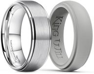 King Will Silicone Rings for Men 8mm Tungsten Wedding Band - Men's Wedding Ring Set - Rubber Wedding Bands, and Workout Rings for Men with Step Edge Design - Available in Light Gray, (69.74mm),