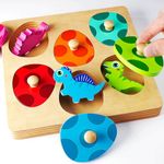 SYHLN Dinosaur Peg Puzzles Wooden Toys for 1 2 Year Old: Montessori Toys for 1 Year Old Boys Girls Christmas Birthday Gifts - Preschool Educational Toys for Toddlers Age 1 2 3