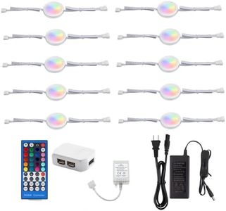 AIBOO 24V Under Counter Led Lights, RGB+Warm White Under Cabinet Lighting Linkable,Color Changing Puck Lights Dimmable with Wireless 40-Key IR Remote Control (RGBWW, 10 Lights)